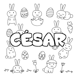 Coloring page first name CÉSAR - Easter background