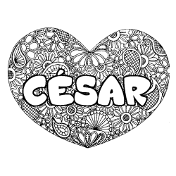 Coloring page first name CÉSAR - Heart mandala background