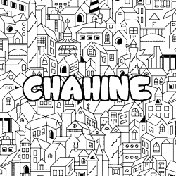 Coloring page first name CHAHINE - City background
