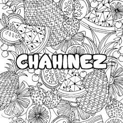 Coloring page first name CHAHINEZ - Fruits mandala background