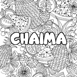 Coloring page first name CHAIMA - Fruits mandala background