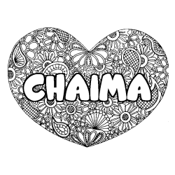 Coloring page first name CHAIMA - Heart mandala background