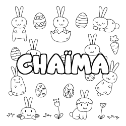 Coloring page first name CHAÏMA - Easter background