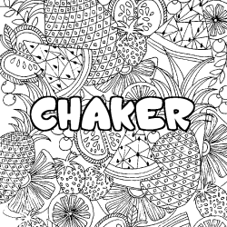 Coloring page first name CHAKER - Fruits mandala background