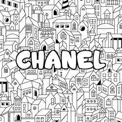 Coloring page first name CHANEL - City background