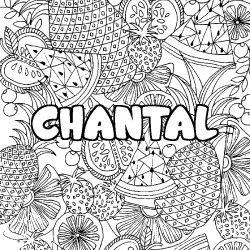 Coloring page first name CHANTAL - Fruits mandala background