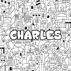 Coloring page first name CHARLES - City background
