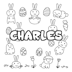 Coloring page first name CHARLES - Easter background
