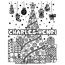 Coloring page first name CHARLES-HENRI - Christmas tree and presents background