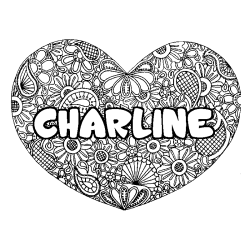 Coloring page first name CHARLINE - Heart mandala background