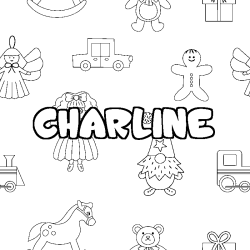 Coloring page first name CHARLINE - Toys background