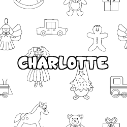 Coloring page first name CHARLOTTE - Toys background