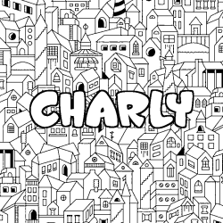 Coloring page first name CHARLY - City background