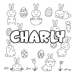 Coloring page first name CHARLY - Easter background