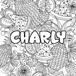 Coloring page first name CHARLY - Fruits mandala background