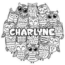 Coloring page first name CHARLYNE - Owls background