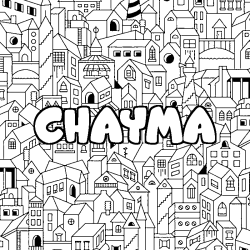 Coloring page first name CHAYMA - City background