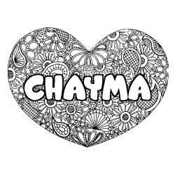Coloring page first name CHAYMA - Heart mandala background