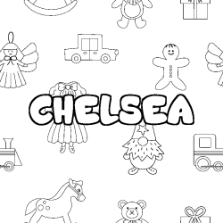 Coloring page first name CHELSEA - Toys background