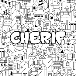 Coloring page first name CHERIF - City background