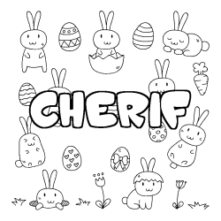 Coloring page first name CHERIF - Easter background