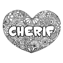 Coloring page first name CHERIF - Heart mandala background