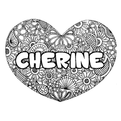 Coloring page first name CHERINE - Heart mandala background