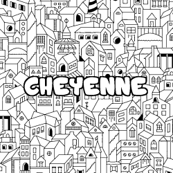 Coloring page first name CHEYENNE - City background