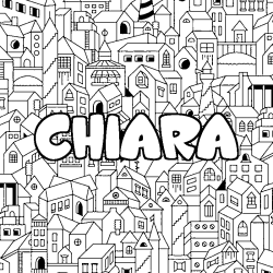 Coloring page first name CHIARA - City background