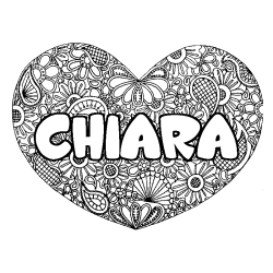 Coloring page first name CHIARA - Heart mandala background