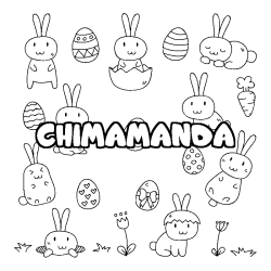 Coloring page first name CHIMAMANDA - Easter background