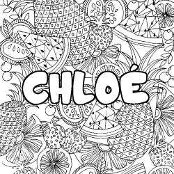 Coloring page first name CHLOÉ - Fruits mandala background