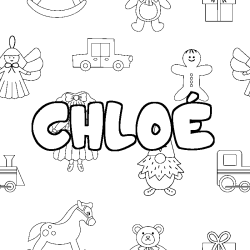 Coloring page first name CHLOÉ - Toys background