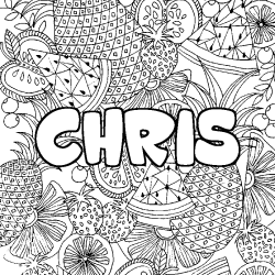 Coloring page first name CHRIS - Fruits mandala background