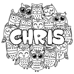 Coloring page first name CHRIS - Owls background