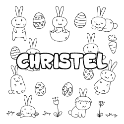 Coloring page first name CHRISTEL - Easter background