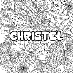 Coloring page first name CHRISTEL - Fruits mandala background