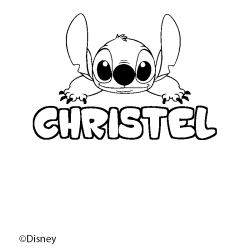 Coloring page first name CHRISTEL - Stitch background