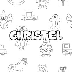 Coloring page first name CHRISTEL - Toys background