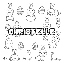 Coloring page first name CHRISTELLE - Easter background