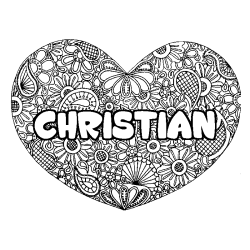 Coloring page first name CHRISTIAN - Heart mandala background
