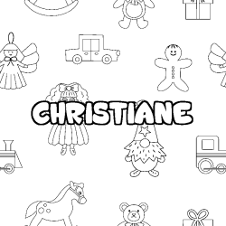 Coloring page first name CHRISTIANE - Toys background