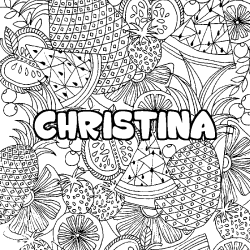 Coloring page first name CHRISTINA - Fruits mandala background