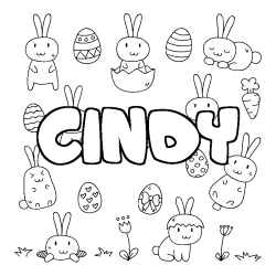 Coloring page first name CINDY - Easter background