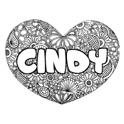 Coloring page first name CINDY - Heart mandala background