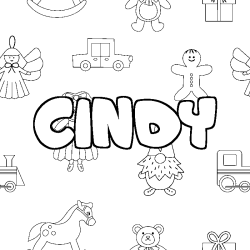 Coloring page first name CINDY - Toys background