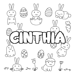 Coloring page first name CINTHIA - Easter background