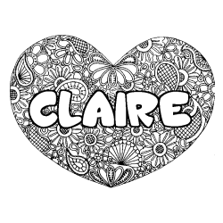 Coloring page first name CLAIRE - Heart mandala background