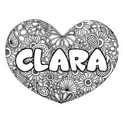 Coloring page first name CLARA - Heart mandala background