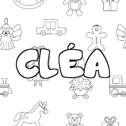 Coloring page first name CLÉA - Toys background